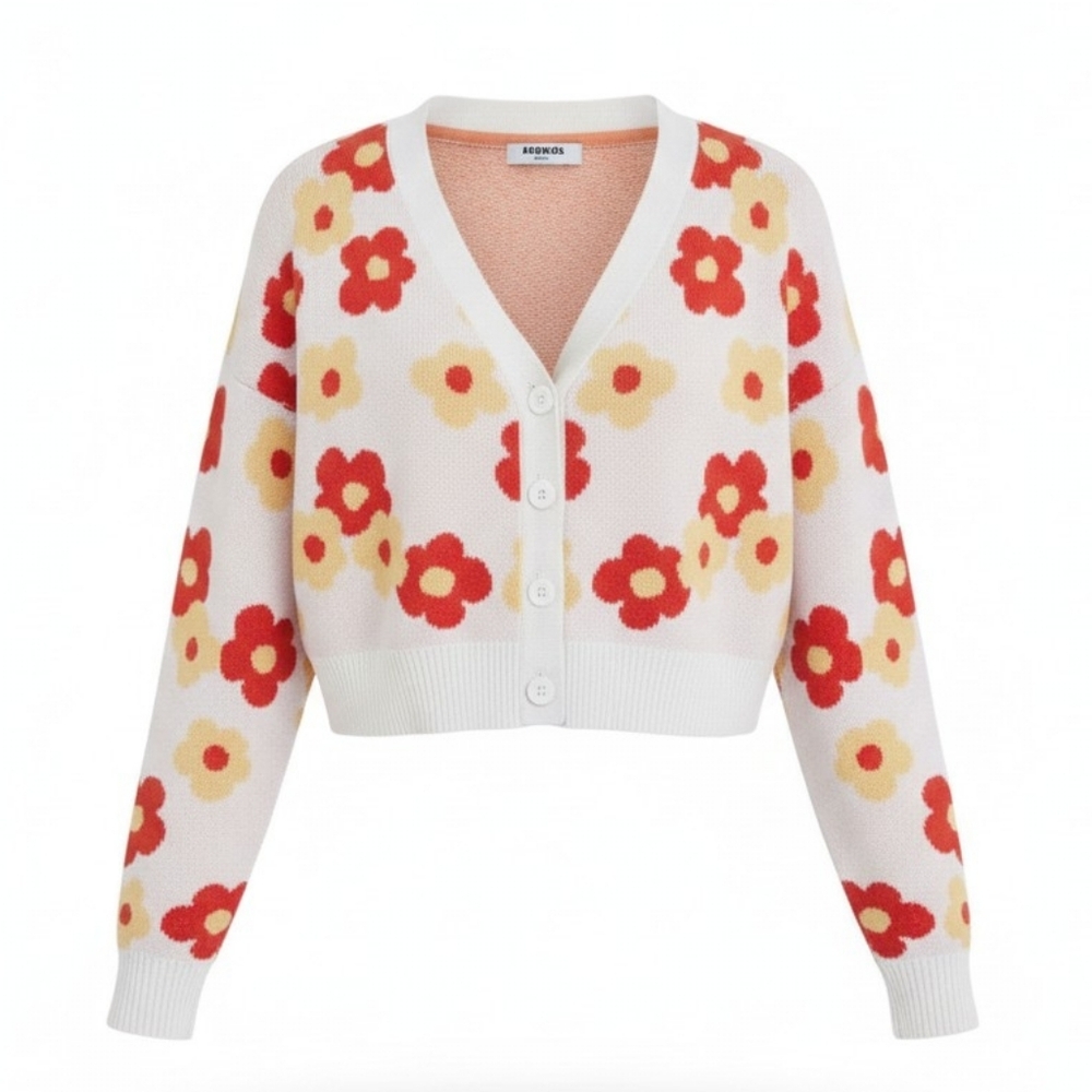 Rsq Y2K Style Floral Knit Fall Colors Lagenlook Small Cardigan Button Up